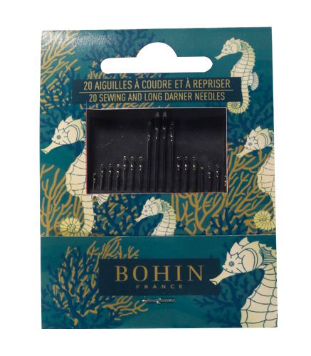 Assortiment d'aiguilles à coudre design exclusif BOHIN France collection Marée Haute Pochette d'aiguilles hippocampe bleu