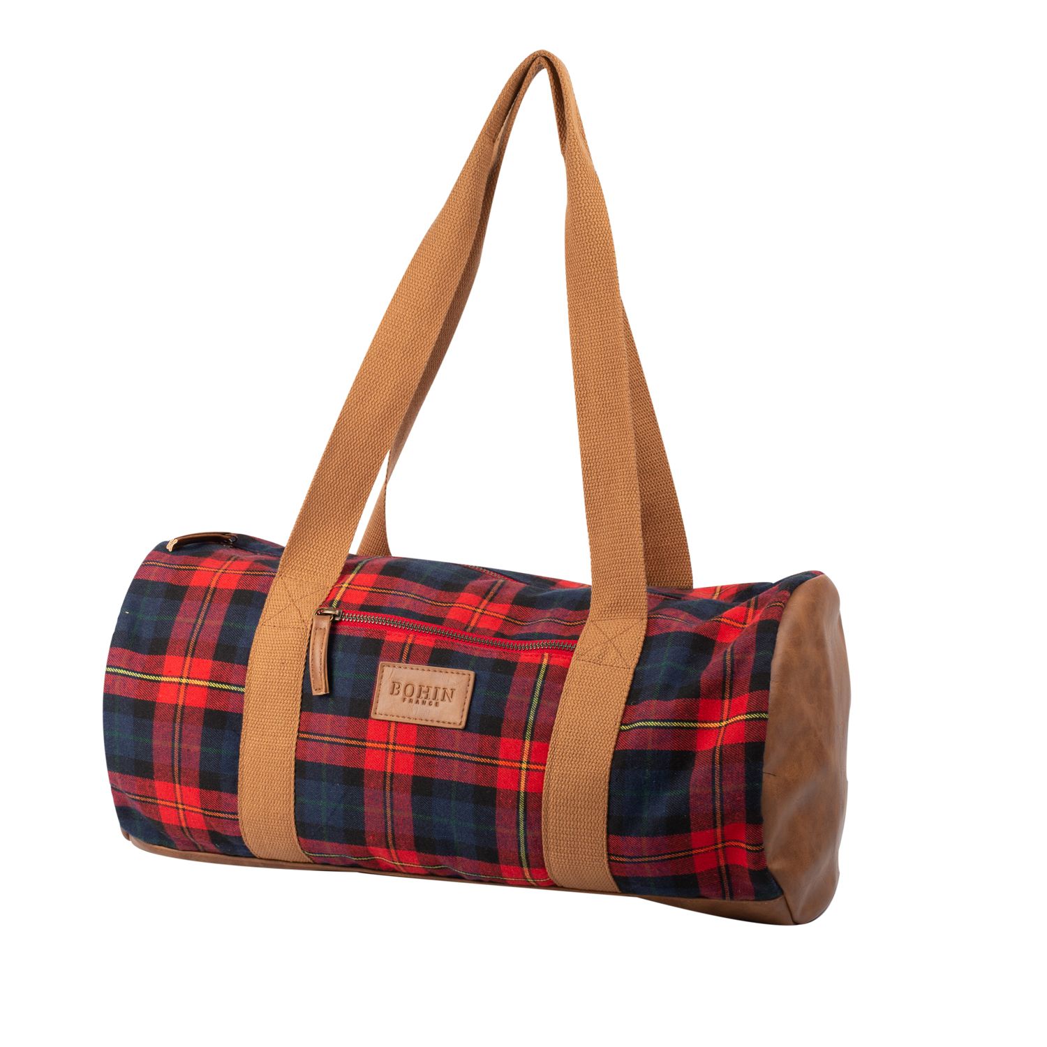 sac de couture et tricot motif écossais