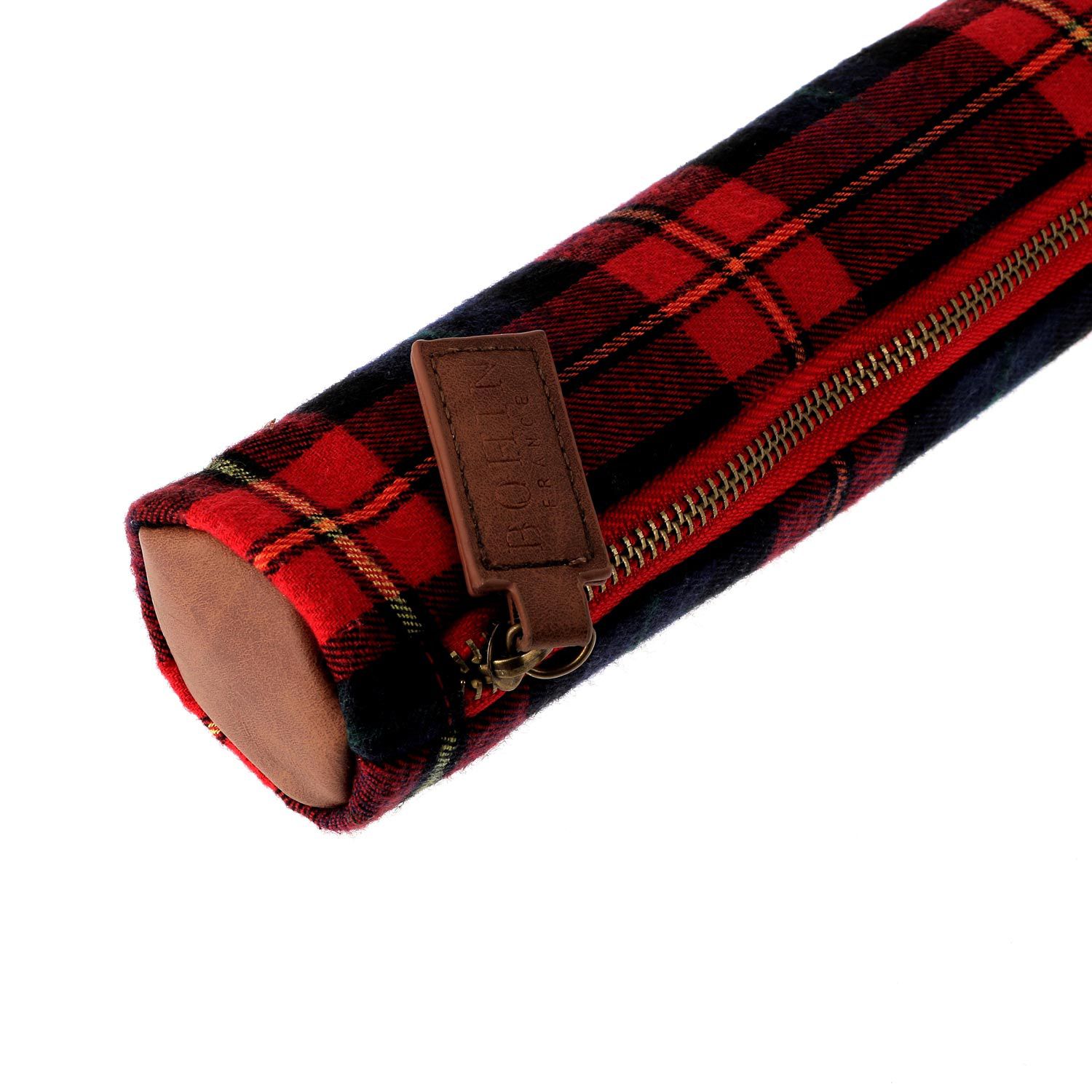 Etui tricot motif tartan marron et rouge Etui tricot motif tartan marron et rouge