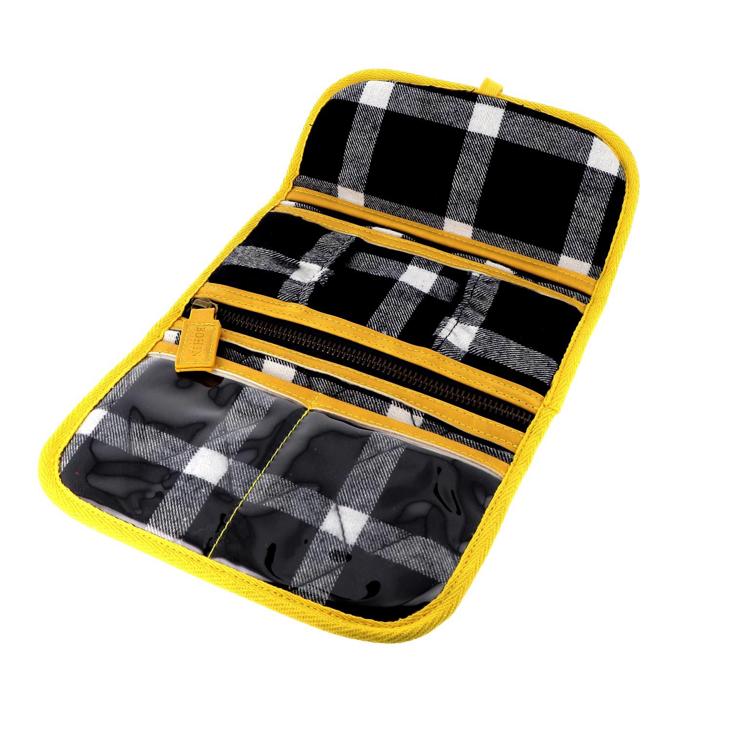 Trousse de couture motif tartan jaune et bleu marine Trousse de couture motif tartan jaune et bleu marine