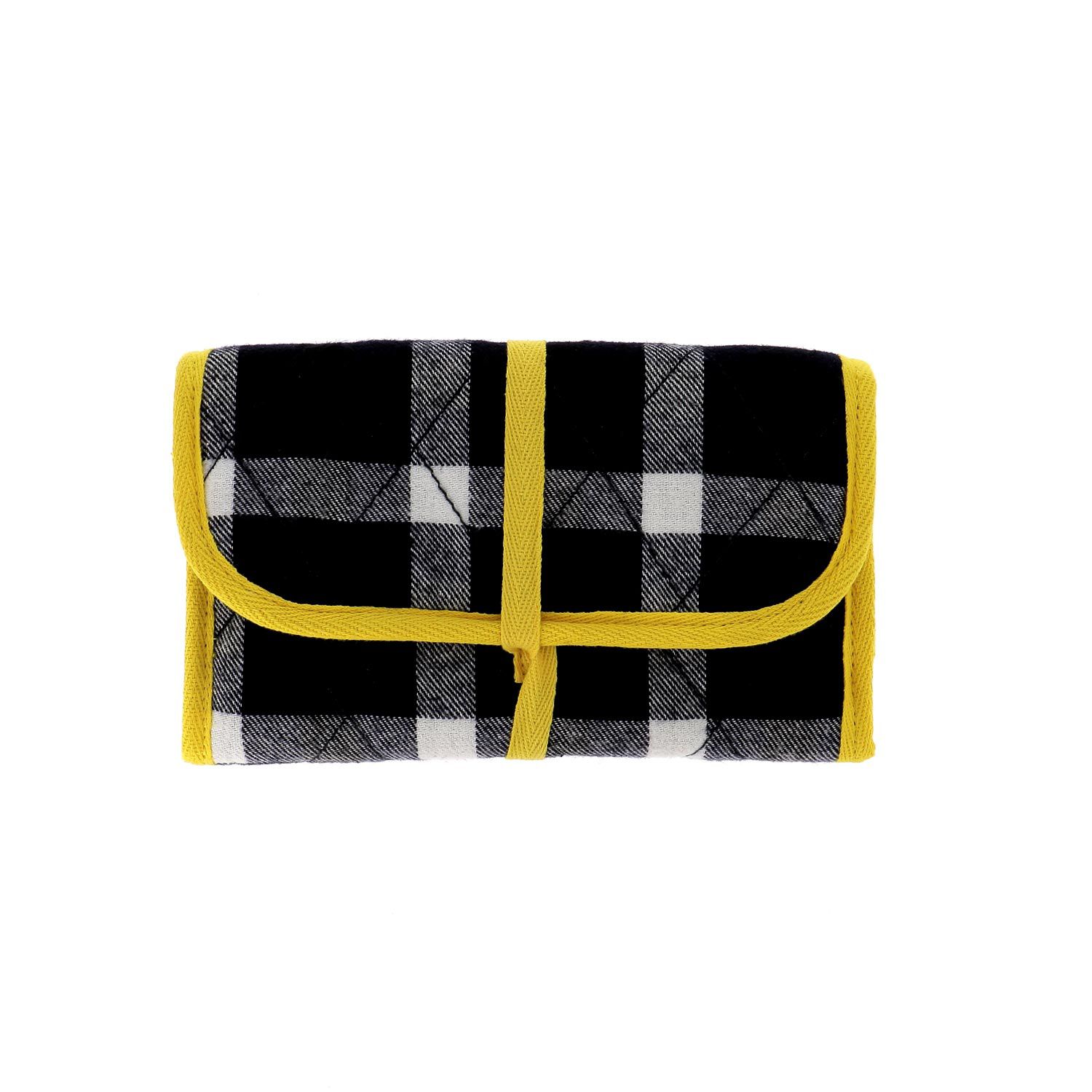 Trousse de couture motif tartan jaune et bleu marine Trousse de couture motif tartan jaune et bleu marine