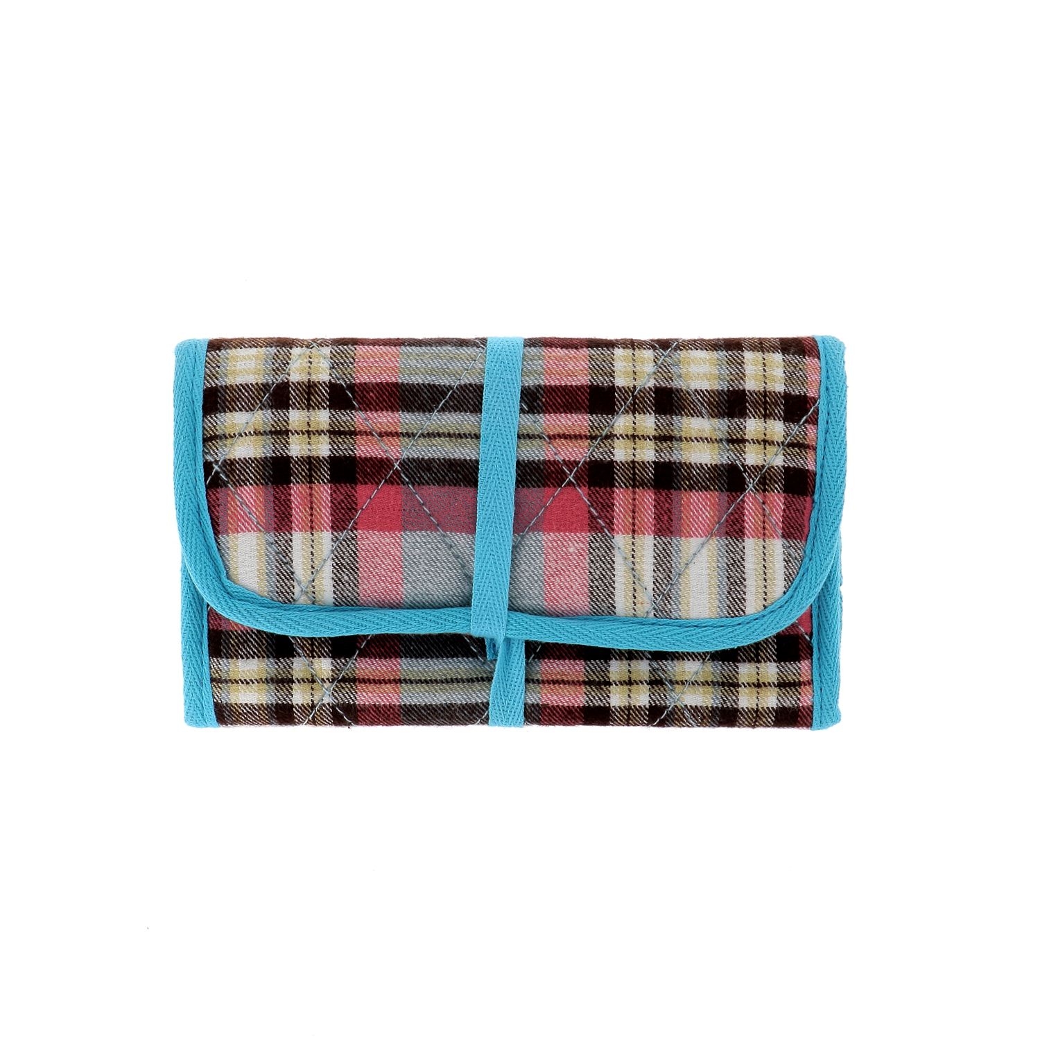 Trousse de couture motif tartan bleu et rose Trousse de couture motif tartan bleu et rose