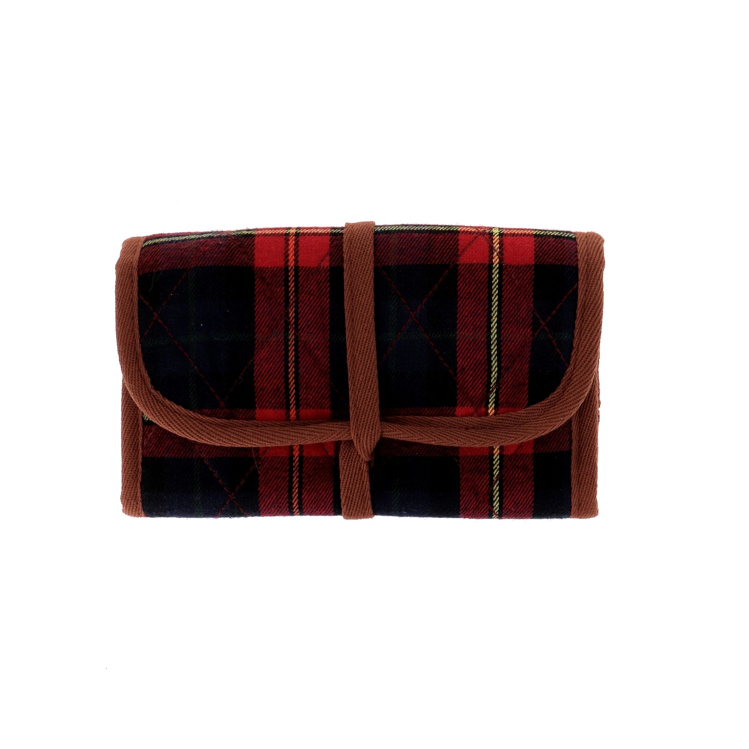 Trousse de couture motif tartan marron et rouge Trousse de couture motif tartan marron et rouge
