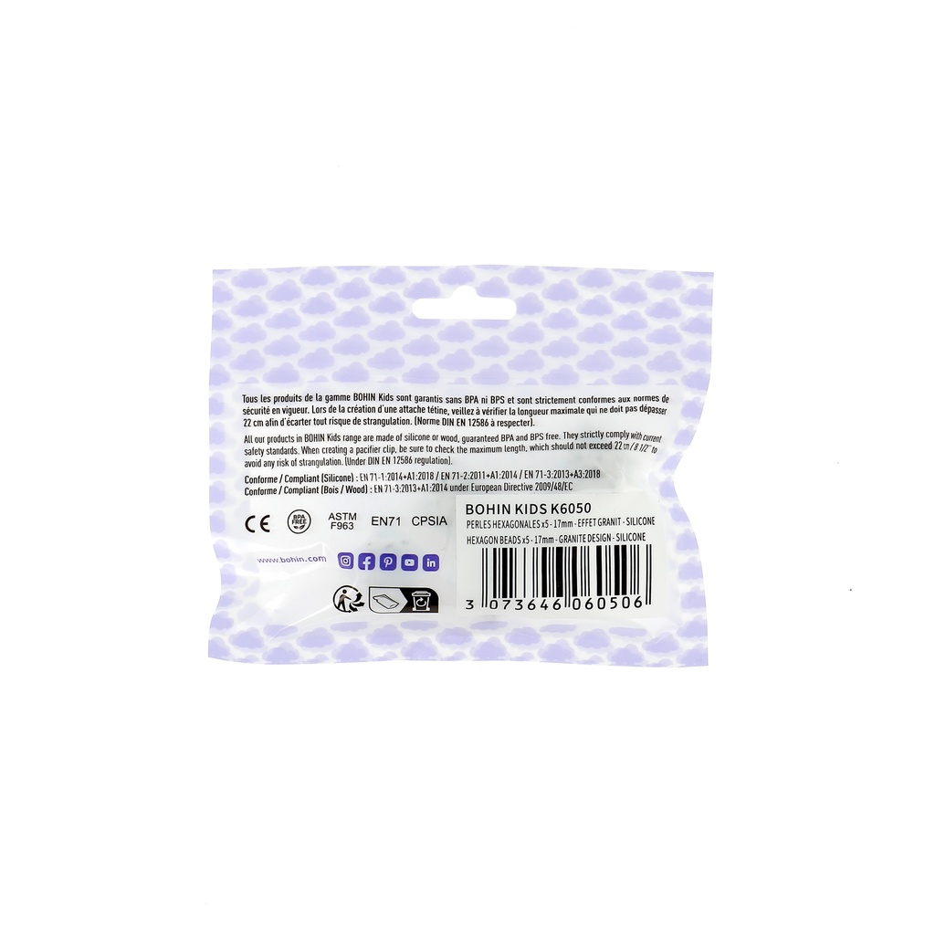Perles hexagonales en silicone 17 mm